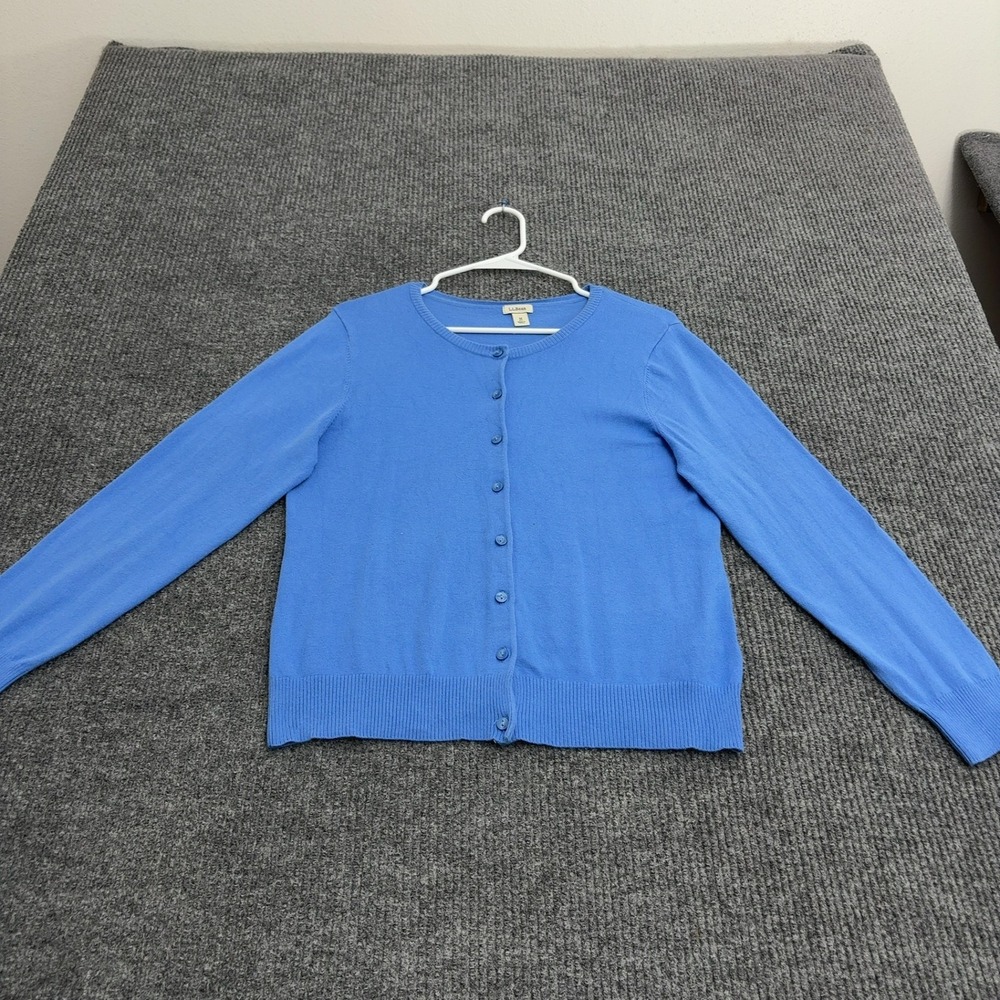 LL Bean Cardigan Womens M Blue Cotton Blend Button Front Classic Preppy